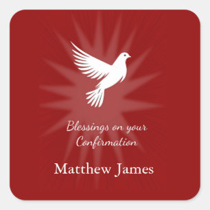 Sticker Carré Conception Religieuse Colombe Rouge Rayons Design