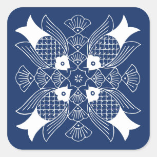 Sticker Carré Conception sous-marine de poissons avec l'arrière