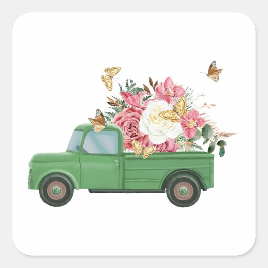 Sticker Carré Conceptions de sublimation de fleurs (Devant)