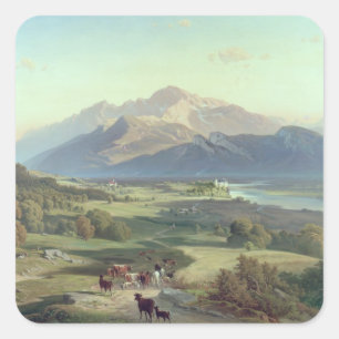 Sticker Carré Conducteur de bestiaux à cheval avec ses bétail