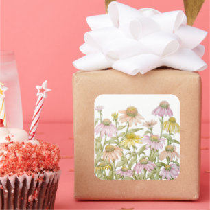 Sticker Carré Coneflowers Watercolor