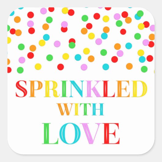 Sticker Carré Confetti arc-en-ciel parsemé d'amour (Devant)