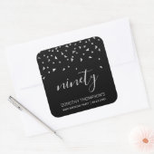 Sticker Carré Confetti d'argent sur Black 90e anniversaire (Enveloppe)