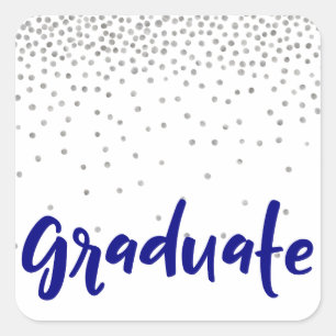 Sticker Carré Confetti d'argent sur blanc : "Graduation" moderne