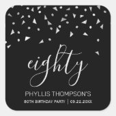 Sticker Carré Confetti d'argent sur Noir 80e anniversaire (Devant)