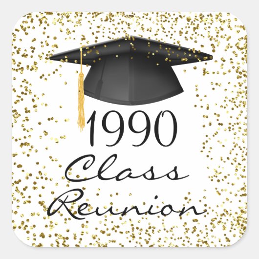 Sticker Carré Confetti d'or, réunion de classe de mortier chaque (Devant)