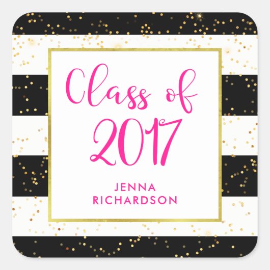Sticker Carré Confetti moderne | Classe de 2017 Graduation Party (Devant)