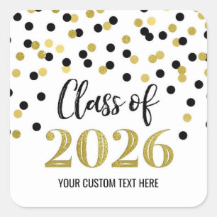 Sticker Carré Confetti Or Noir Graduation 2026