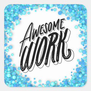 Sticker Carré Confettis Bleus Travail Génial Enseignant Élève Ré
