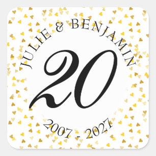 Sticker Carré Confettis de coeurs dorés pour tout anniversaire