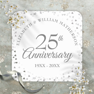 Sticker Carré Confettis de coeurs en argent pour les 25 ans de m