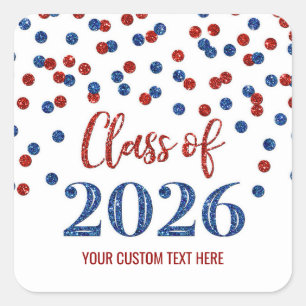 Sticker Carré Confettis Rouge Bleu Diplômé 2026