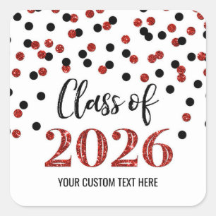 Sticker Carré Confettis Rouges et Noirs Graduation 2026