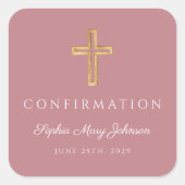 Sticker Carré Confirmation de la Croix religieuse rose moderne (Devant)