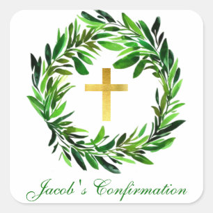 Sticker Carré Confirmation de verdure couronne religieuse Croix