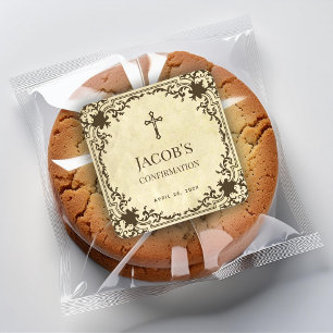 Sticker Carré Confirmation Élégant Vintage Parchemin Antique