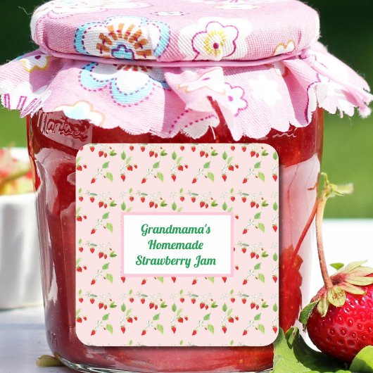 Sticker Carré Confit à motif de fleurs de fraisier personnalisé