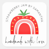 Sticker Carré Confiture de fraise arc-en-ciel écriture manuscrit (Devant)