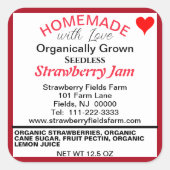 Sticker Carré Confiture de fraises bio Nom fait maison (Devant)