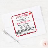 Sticker Carré Confiture de fraises bio Nom fait maison (Enveloppe)