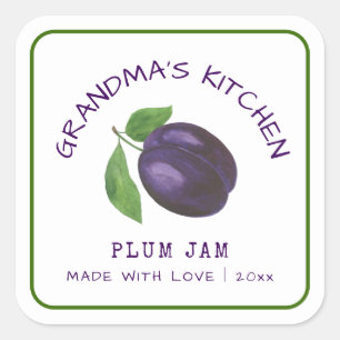 Sticker Carré Confiture de prunes Grand-mère Cuisine Faite avec