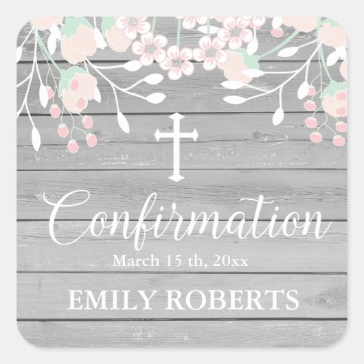 Sticker Carré Conformation florale rustique en bois gris (Devant)