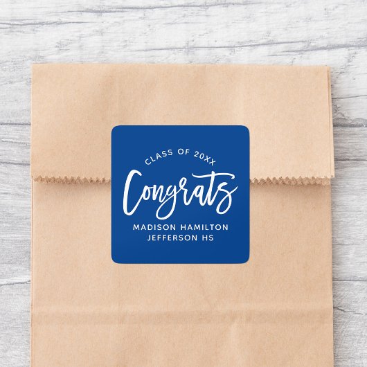 Sticker Carré Congrats Moderne Script Bleu Graduation