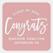 Sticker Carré Congrats Moderne Script Dusty Rose Graduation (Devant)