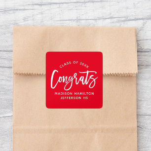 Sticker Carré Congrats Moderne Script Graduation Rouge