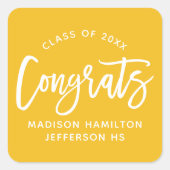 Sticker Carré Congrats Moderne Script Jaune Graduation (Devant)