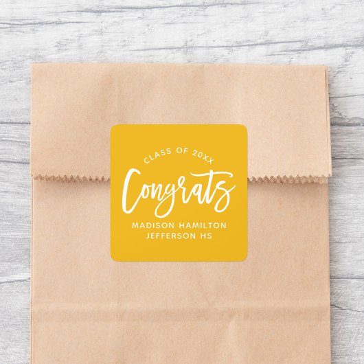 Sticker Carré Congrats Moderne Script Jaune Graduation