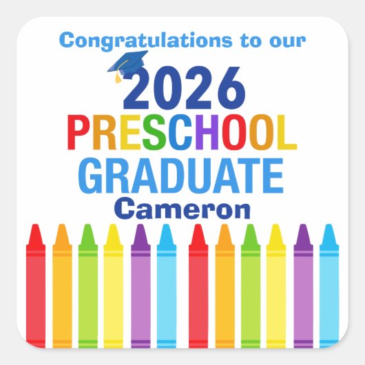 Sticker Carré Congratulations Preschool Graduate Custom Party (Devant)