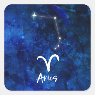 Sticker Carré Constellation du zodiaque Bélier Galaxie bleue Cél