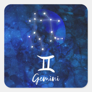 Sticker Carré Constellation du zodiaque Gémeaux Galaxie bleue Cé