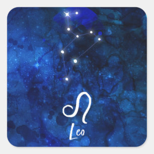 Sticker Carré Constellation du zodiaque Lion Galaxie Bleu foncé