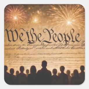Sticker Carré Constitution des États-Unis avec feux d'artifice