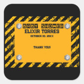 Sticker Carré Construction Baby shower jaune et noir (Devant)