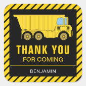 Sticker Carré Construction Camion Anniversaire Fête Favoriser St (Devant)