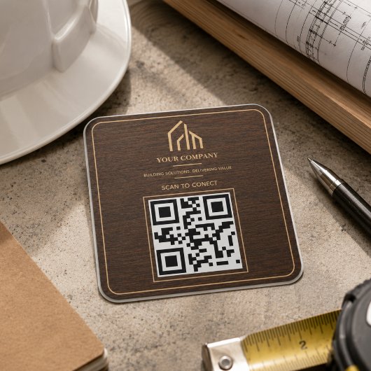 Sticker Carré Construction de code QR à grain de bois moderne