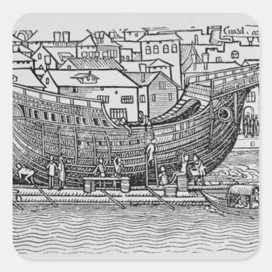 Sticker Carré Construction d'un navire (Devant)