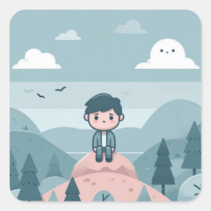 Sticker Carré Contemplation sur une colline