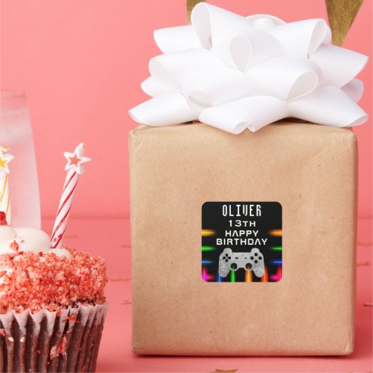 Sticker Carré Contrôleur de jeu vidéo Neon Jeu Anniversaire (Fête)