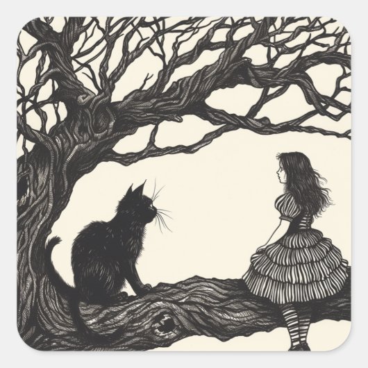 Sticker Carré Conversations enchantées : Alice & Cheshire Cat (Devant)