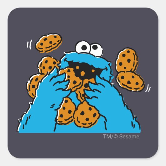 Sticker Carré Cookie Monster Eating All the Cookies (Devant)