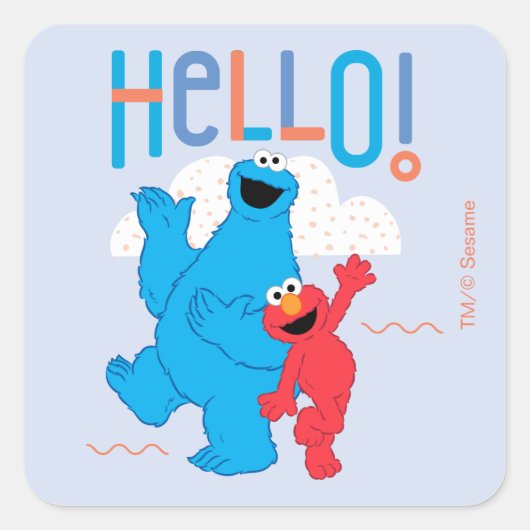 Sticker Carré Cookie Monster & Elmo Bonjour ! (Devant)