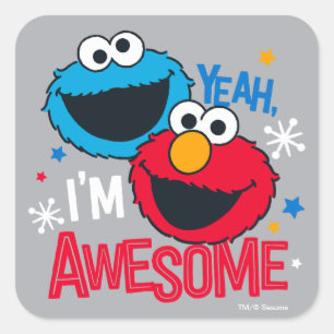 Sticker Carré Cookie Monster & Elmo   Ouais, je suis génial
