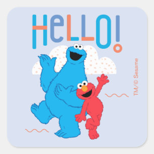 Sticker Carré Cookie Monster et Elmo Bonjour !