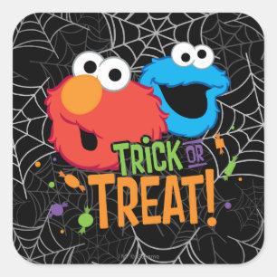 Sticker Carré Cookie Monster et Elmo - des friandises ou un sort