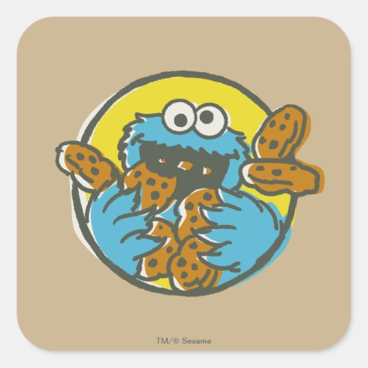 Sticker Carré Cookie Monster Rétro (Devant)