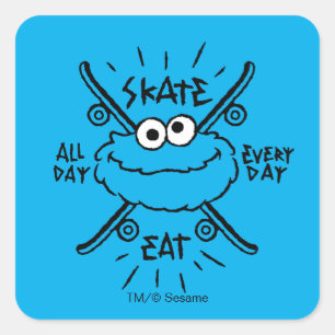 Sticker Carré Cookie Monster Skate Logo - Patinage, Manger, 24h/